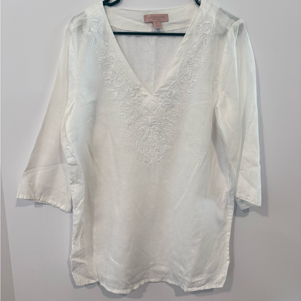 Saint Tropez West White Embroidered V-Neck Tunic